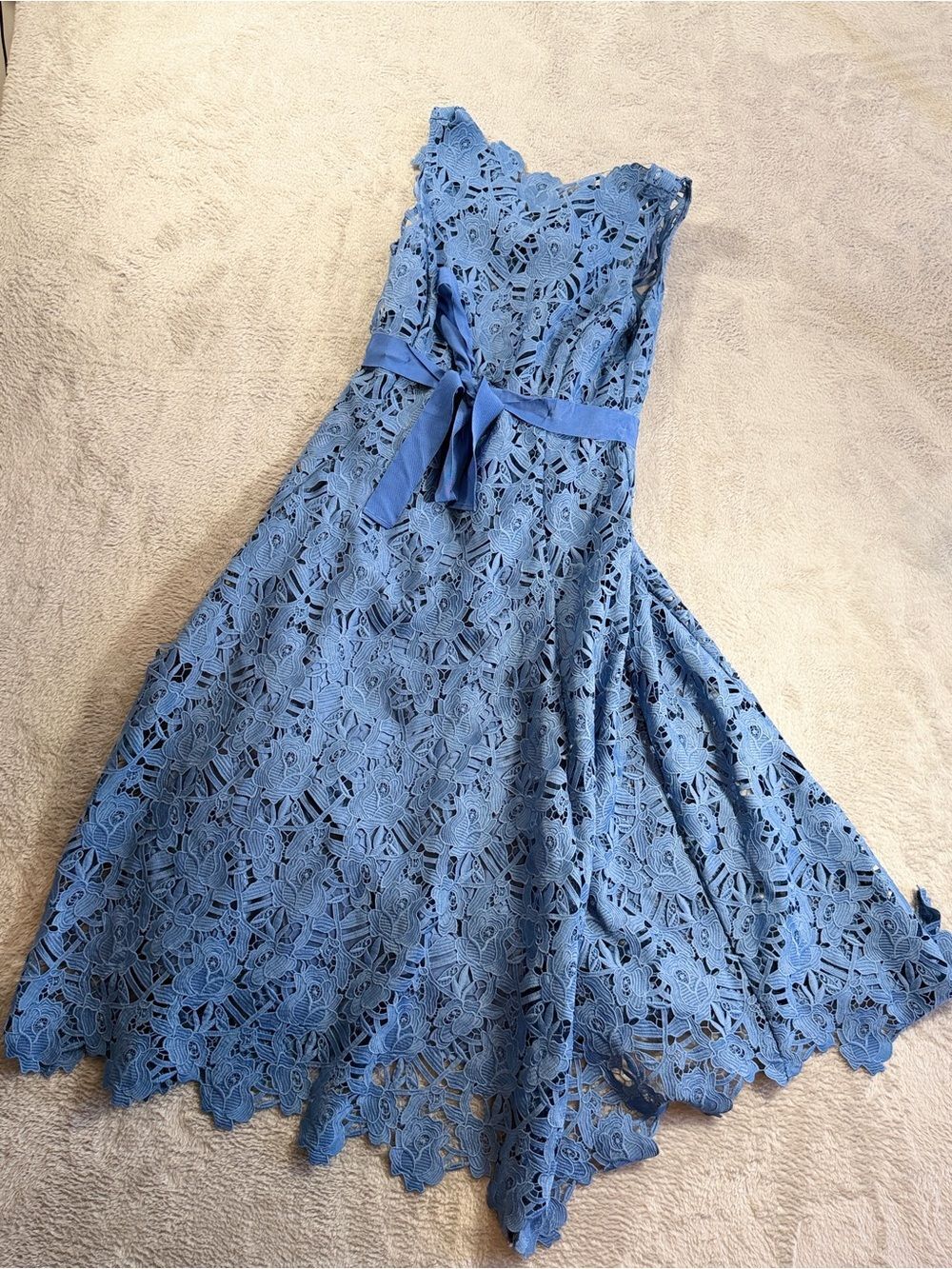 Worth New York Blue Floral Lace Fit-and-Flare Dress with Waist Tie 4 - Picture 4 of 4